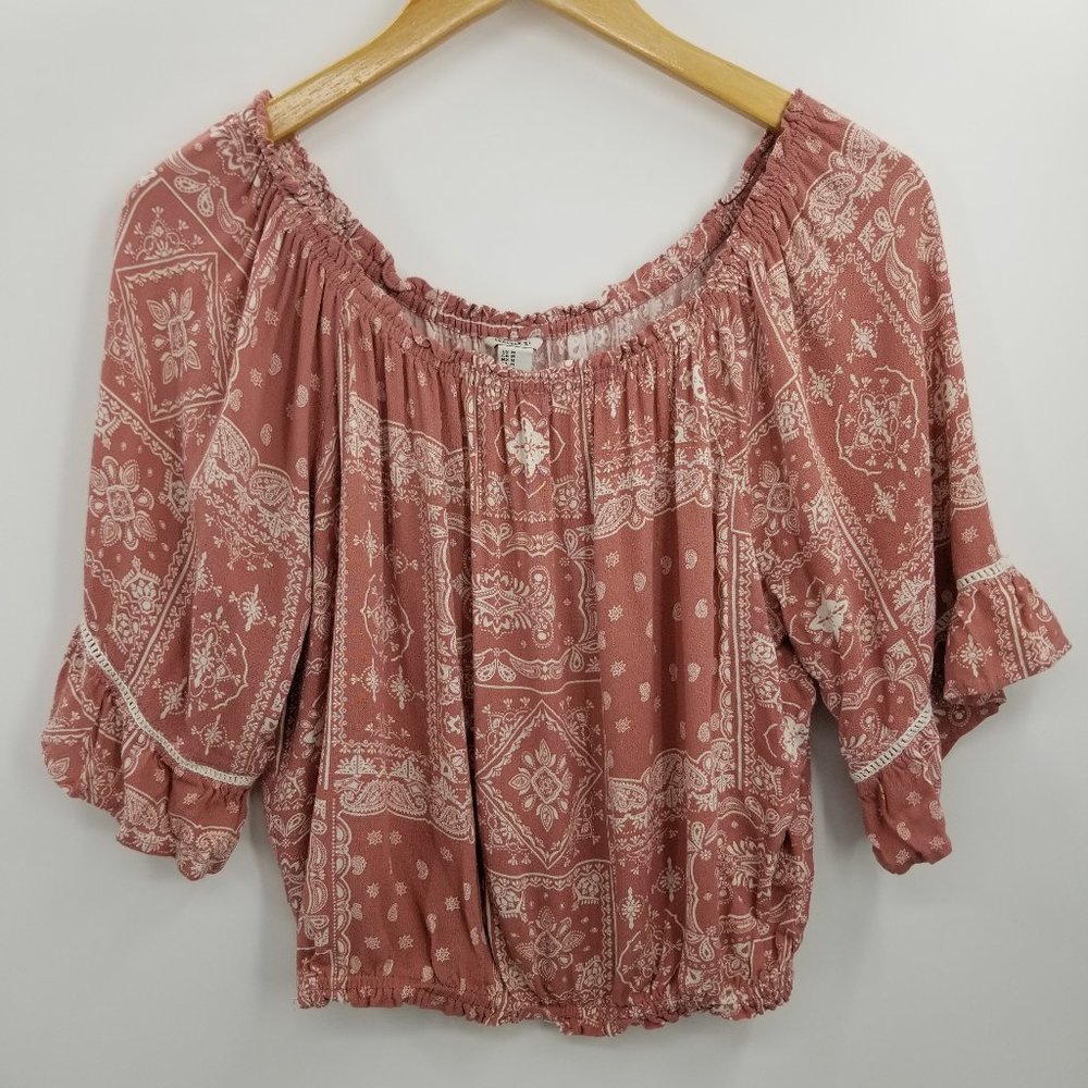 Forever 21 BOHO Crop Top Bell Sleeve Size M